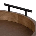 Kate and Laurel Lipton 18 in. Round Natural Wood Decorative Tray with Metal Handles thumbnail 3