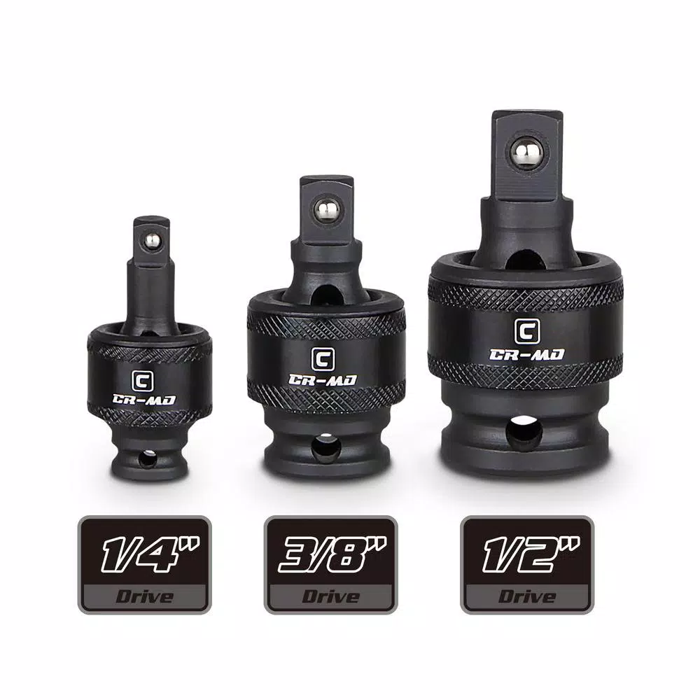 Capri Tools 3-Piece Impact Universal Joint Set, 1/4 in, 3/8 in, 1/2 in Drive