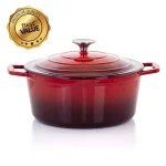 MegaChef 4 Qt. Round Enameled Cast Iron Casserole Dish with Lid, Red thumbnail 1