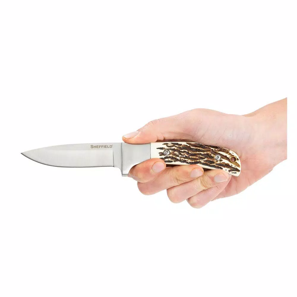 Sheffield 12188 Stag Series Haggard 5.5 in. Drop Point Fixed Blade Hunting Knife