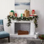Nearly Natural 9 ft. Pre-lit Artificial Christmas Garland with Ornaments and Pinecones, 50 Clear LED Lights, Battery Operated thumbnail 6