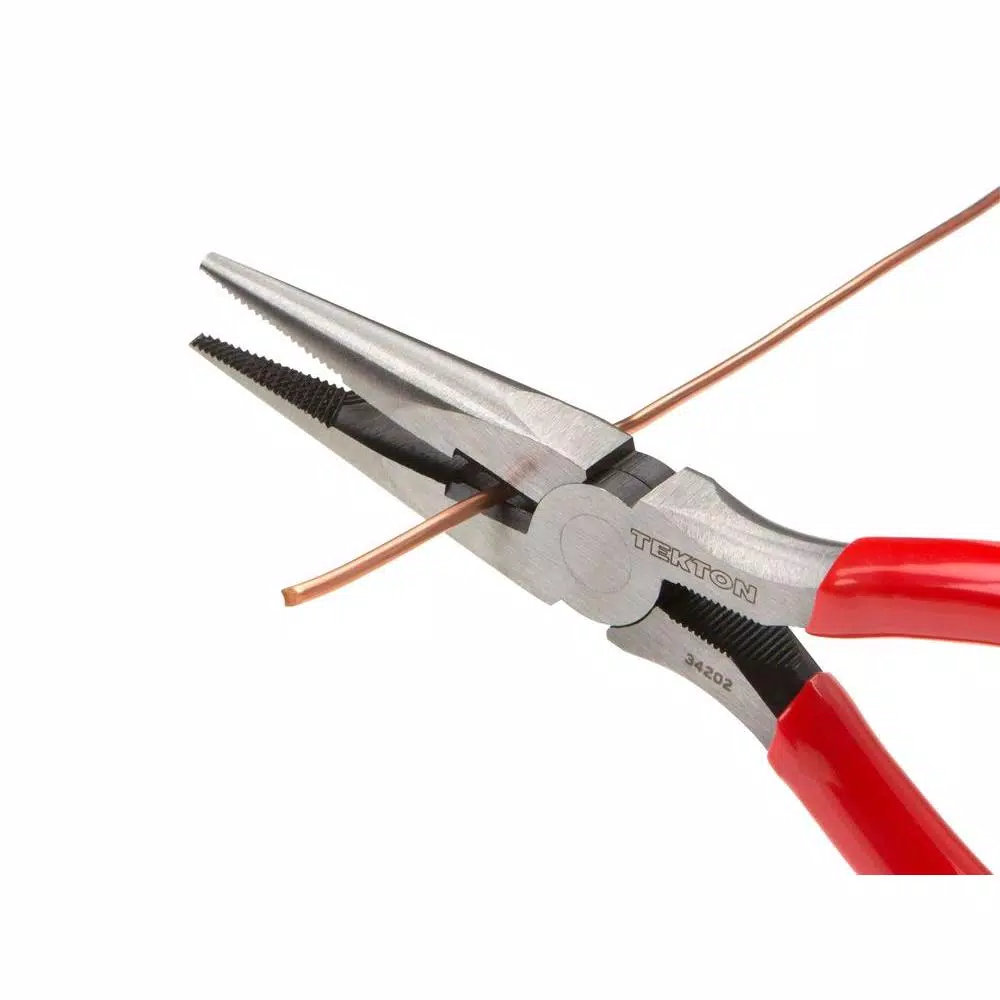 TEKTON 6 in. Long Nose Pliers with Crosscut Teeth and Wire Cutter