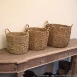Zentique Handmade Round Woven Seagrass Wicker Basket with Handles, Brown thumbnail 1