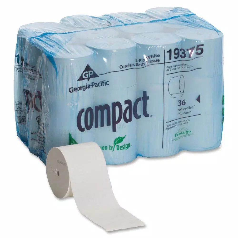Georgia-Pacific Compact White Coreless 2-Ply Bathroom Tissue, 1000 Sheets per Roll