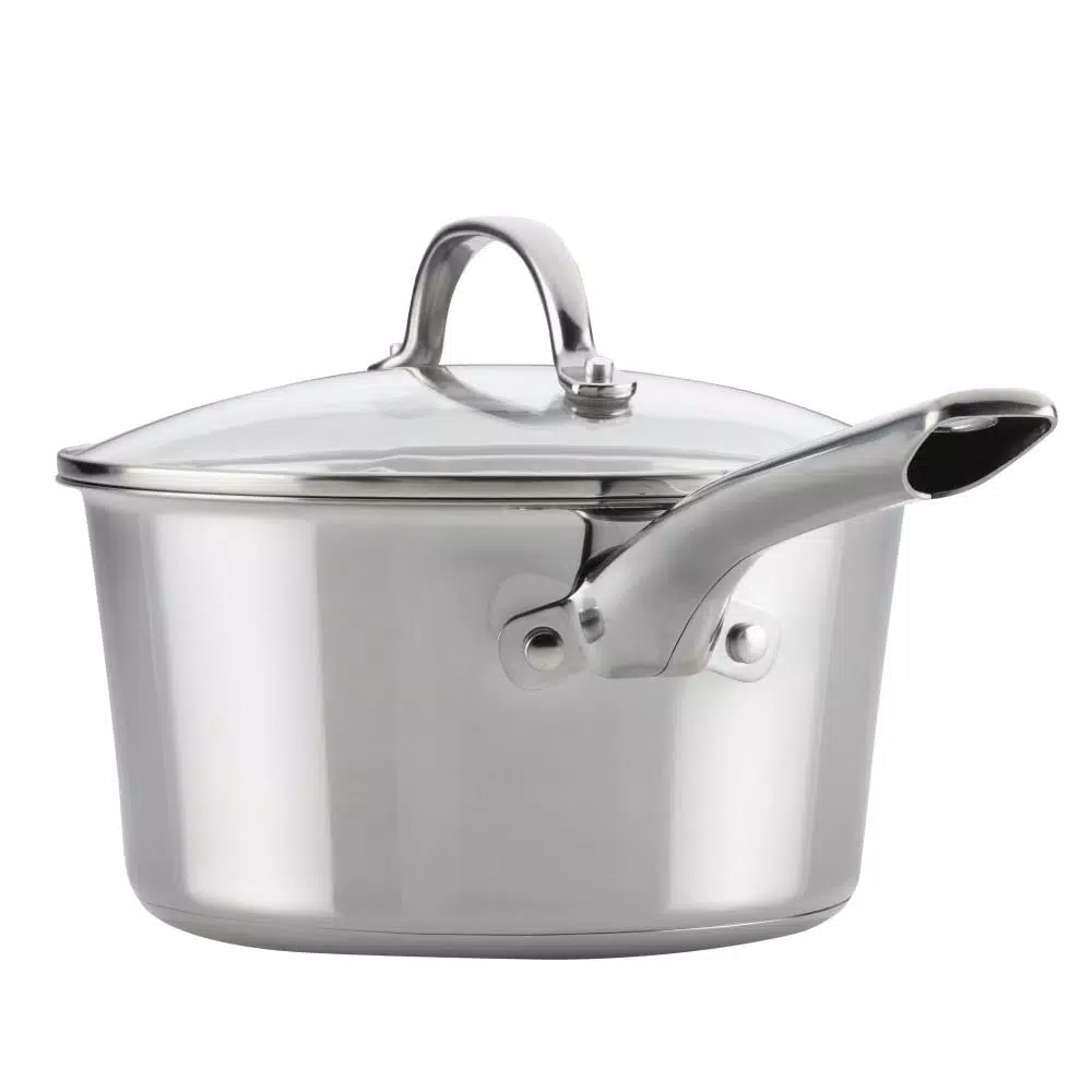 Ayesha Curry Ayesha Home Collection 3-Quart Stainless Steel Saucepan with Glass Lid