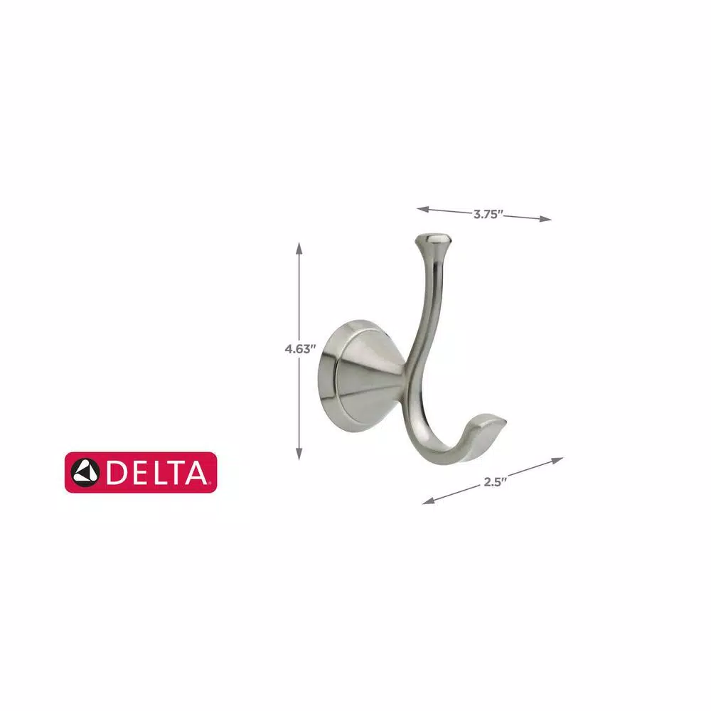 Delta Carlisle Double Robe Hook, Brushed Nickel, Wall Mounted
