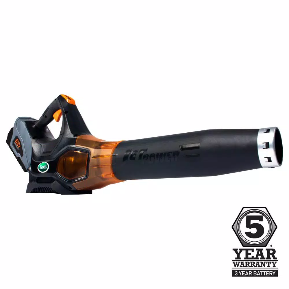 Scotts 62V Cordless Handheld Leaf Blower, 500 CFM, 140 MPH with 2.5 Ah Battery and Charger
