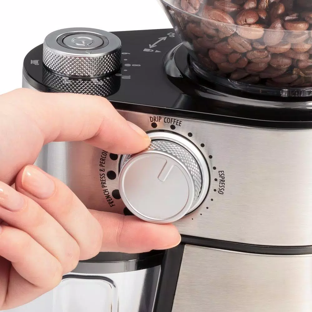 Hamilton Beach 16 oz Stainless Steel Burr Coffee Grinder with 18 Grind Settings