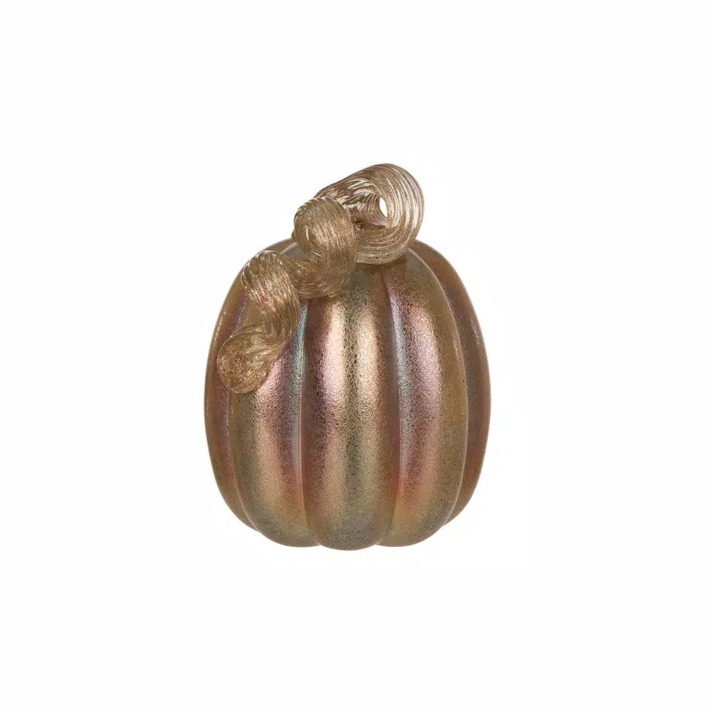 Glitzhome Blue and Gold Glittery Glass Pumpkin Set of 2 - Handmade Indoor Tabletop Decor