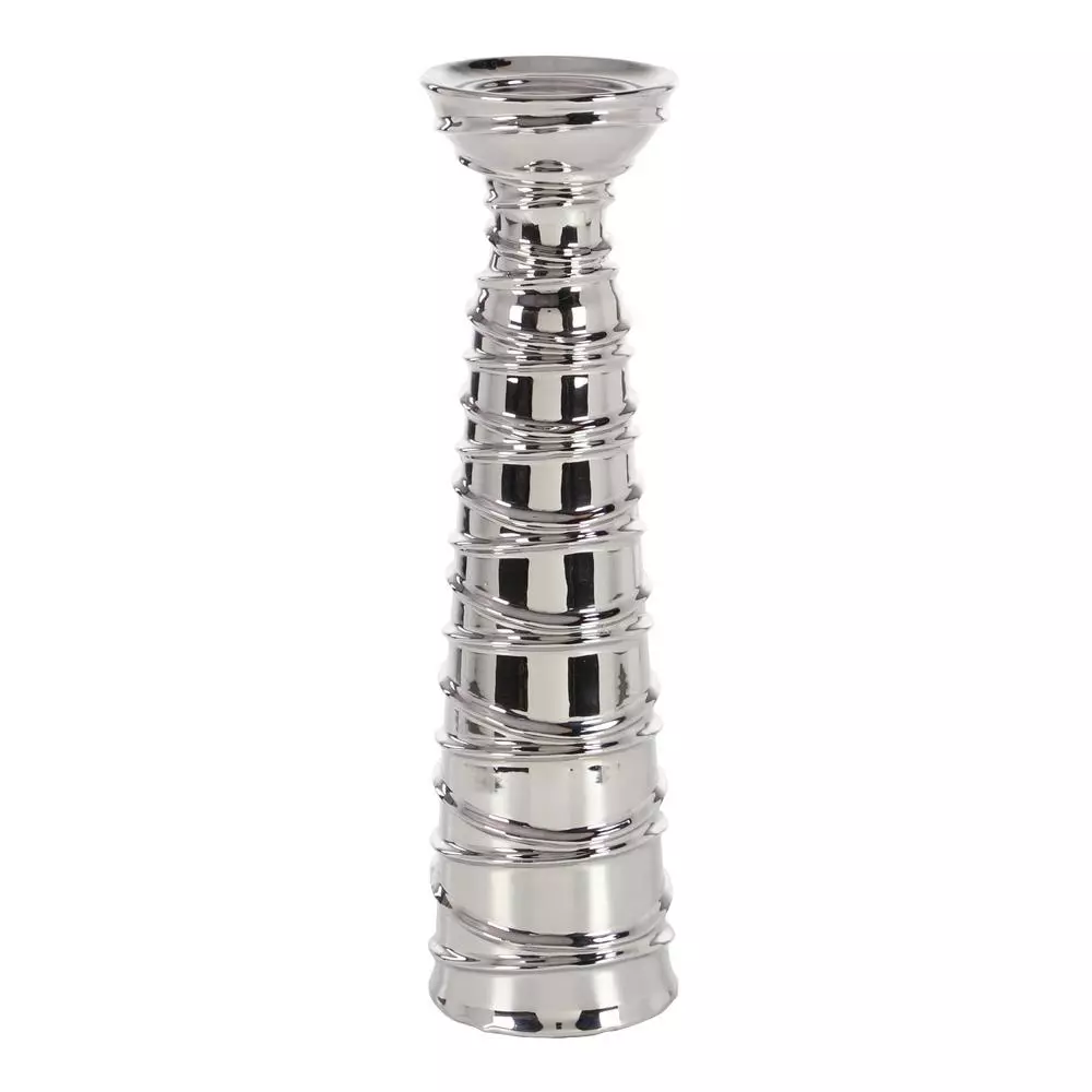 LITTON LANE Contemporary Silver Ceramic Tapered Cylinder Candle Holders, Set of 3