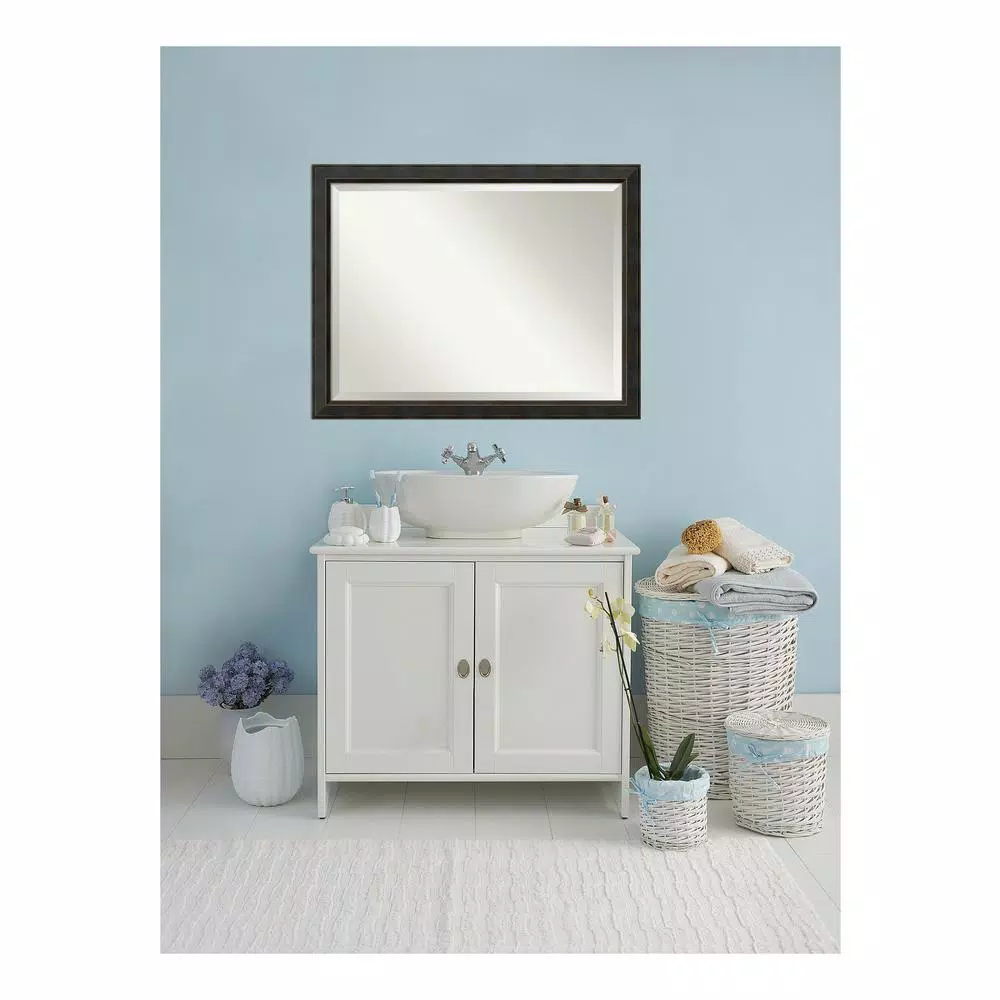 Amanti Art Signore 44.5 in. W x 34.5 in. H Bronze Wood Framed Beveled Edge Bathroom Vanity Mirror