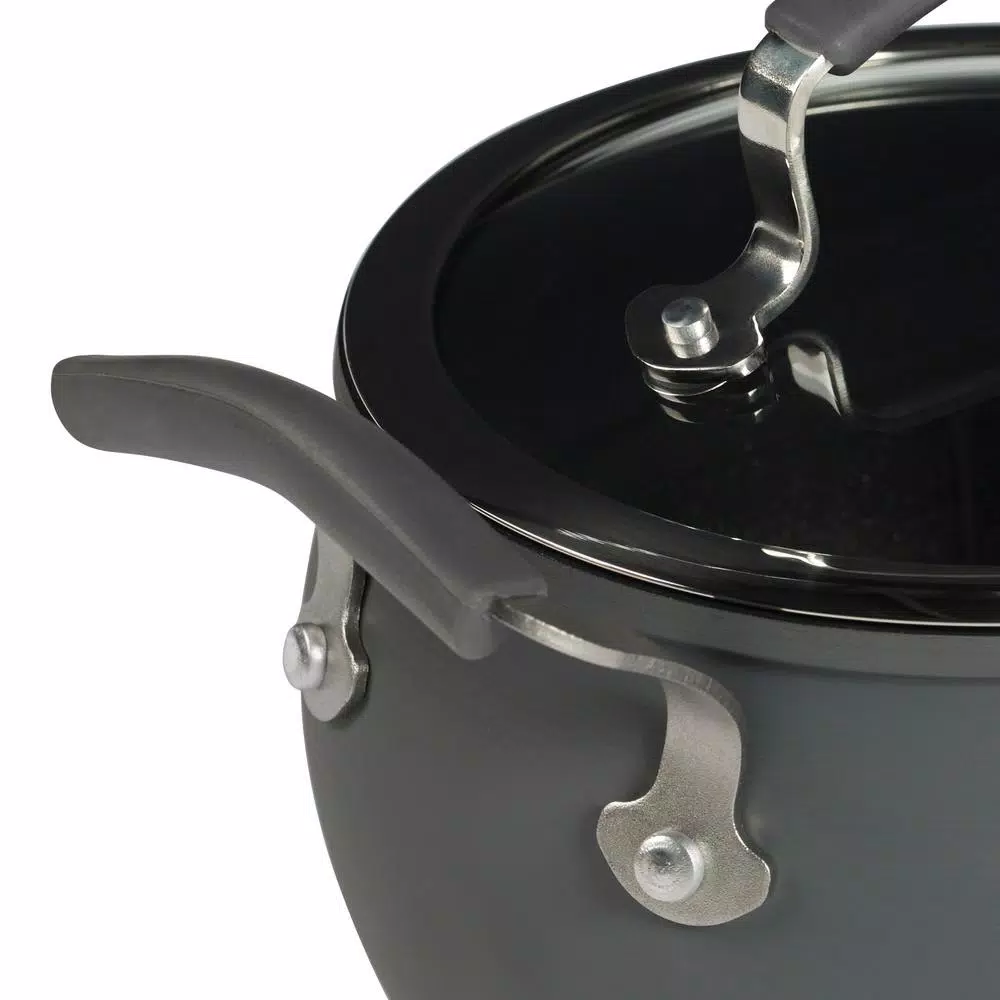 Epicurious 3 Qt. Hard-Anodized Aluminum Nonstick Soup Pot with Glass Lid, Dark Gray