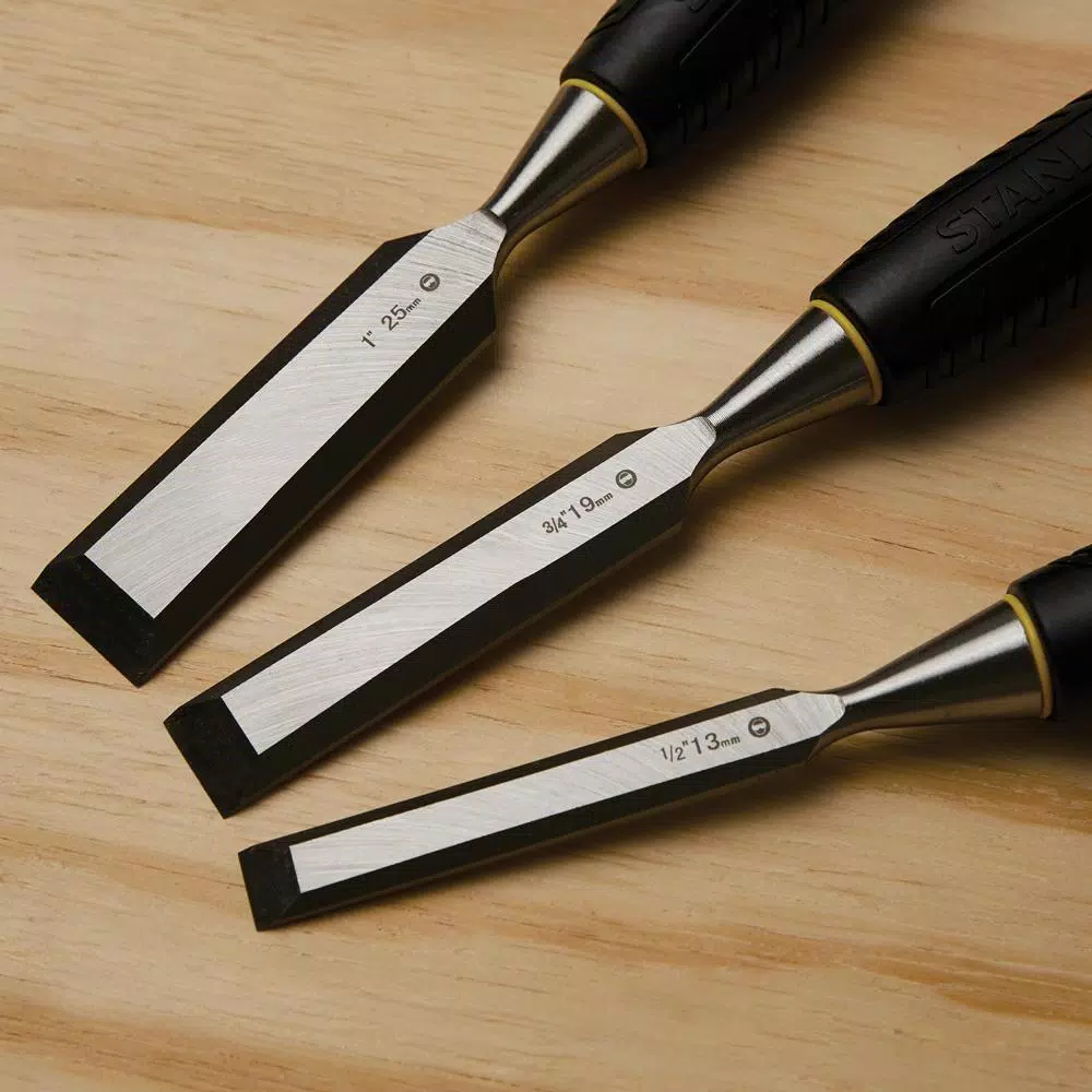 Stanley 16-150 Basic 3-Piece Wood Chisel Set with Carbon Steel Blades