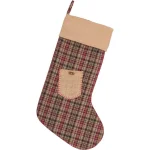 VHC Brands Clement 20 in. Red Plaid and Jute Burlap Rustic Christmas Stocking thumbnail 1