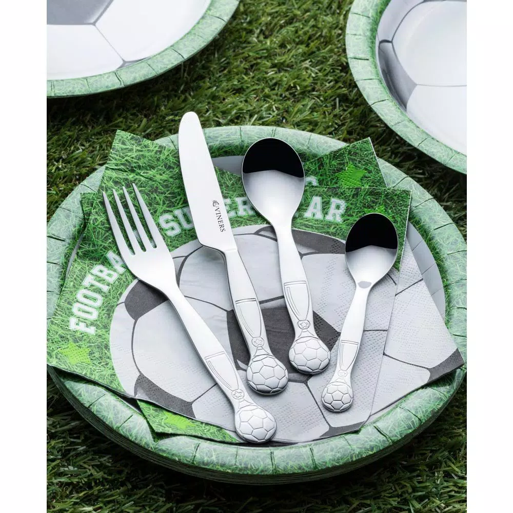 Viners On the Ball 4-Piece Stainless Steel Kids Cutlery Set with Soccer Ball Handles