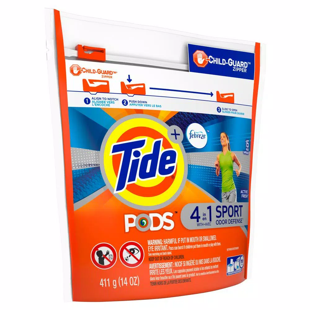 Tide PODS Plus Febreze Sport Odor Defense Laundry Detergent Pods, Active Fresh, 15-Count, 6-Pack