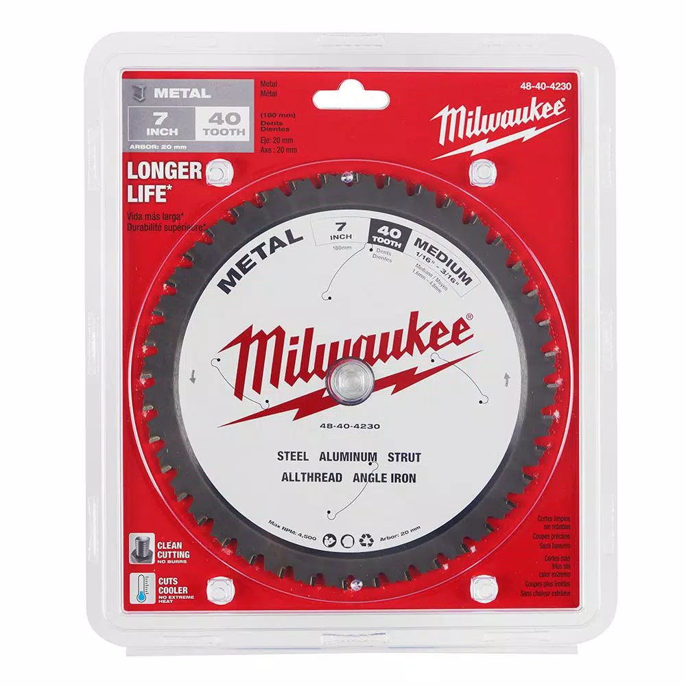 Milwaukee 7 in. 40T Carbide Metal Cutting Circular Saw Blade