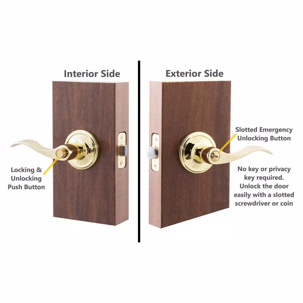 Copper Creek Colonial Waverlie Polished Brass Privacy Lever for Bedroom and Bathroom