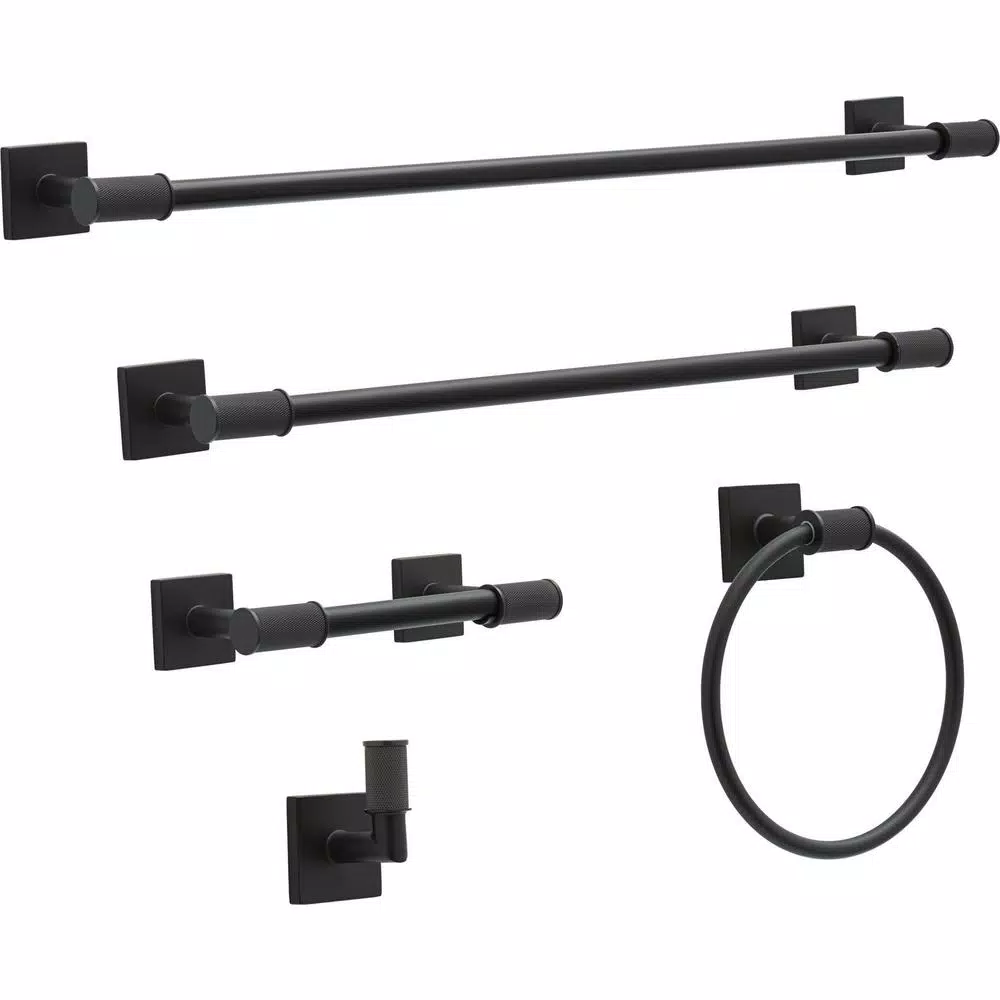 Delta Averland Matte Black Hand Towel Ring - Contemporary Zinc Wall Mount