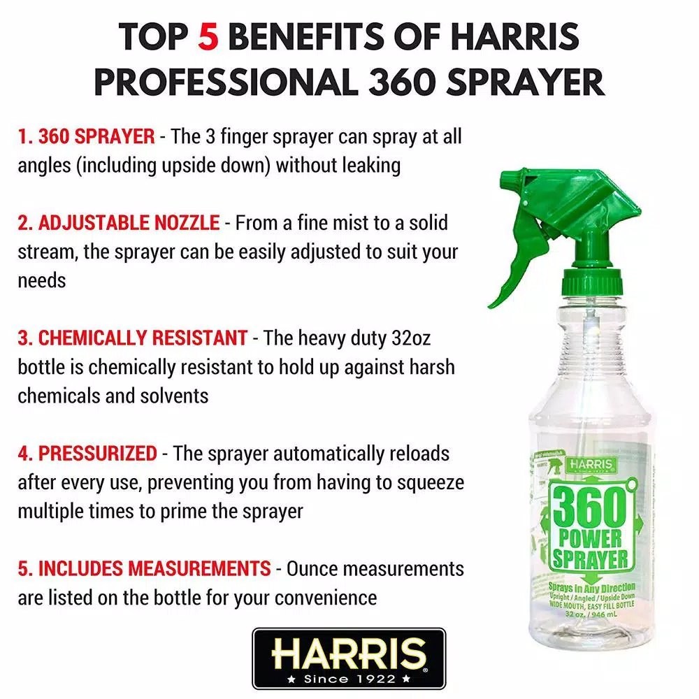 Harris 32 oz. 360-Degree All Angle Professional Spray Bottle, Heavy-Duty Chemical Resistant (12-Pack Case)