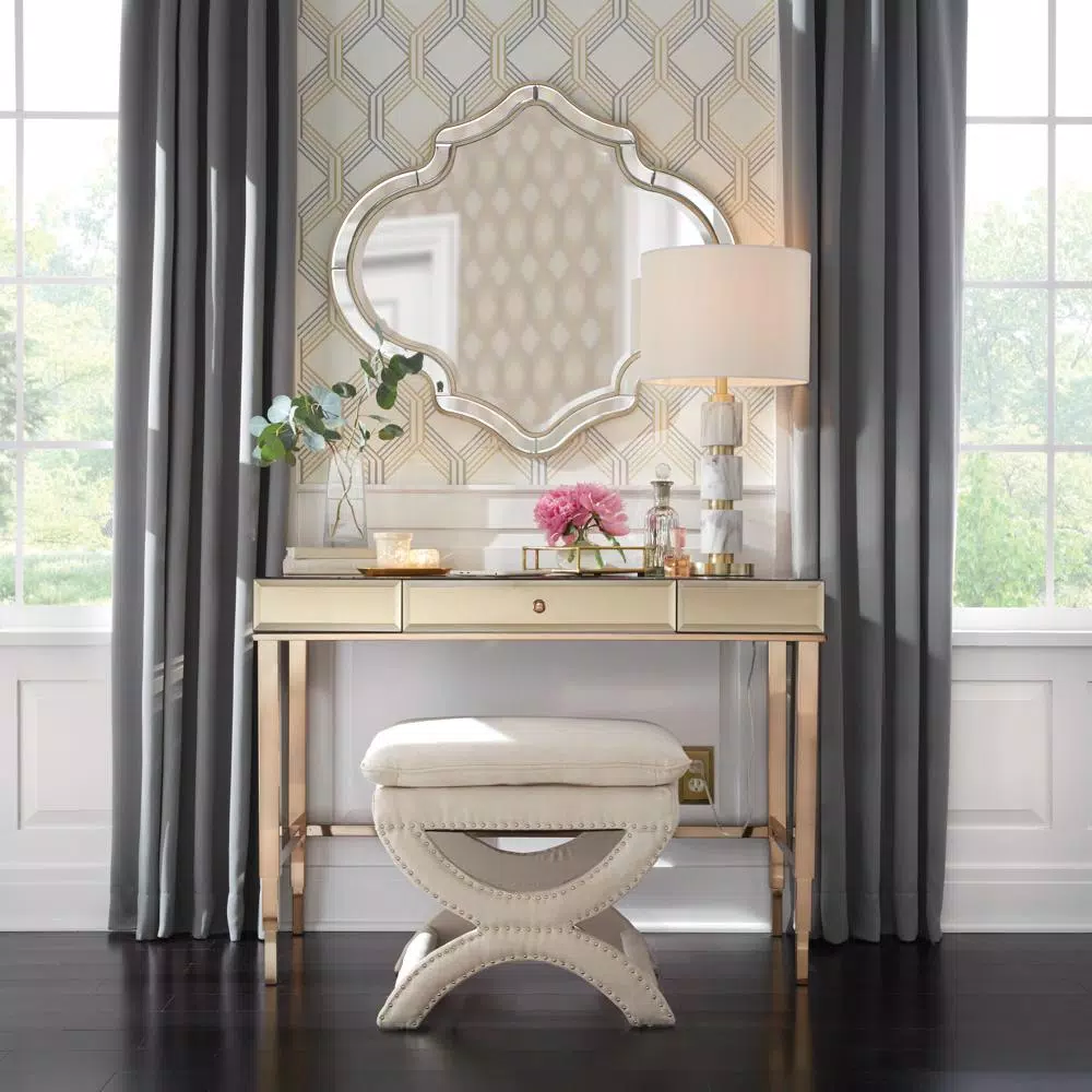 Titan Lighting Gold Mirrored Hexagonal Decorative Trays, Set of 2, Metal Transitional Style