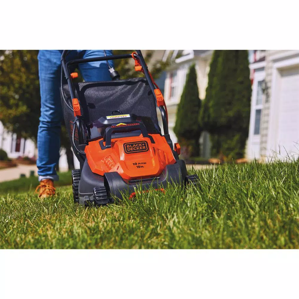 BLACK+DECKER 15 in. 10 Amp Corded Electric Walk Behind Lawn Mower with Pivot Control Handle