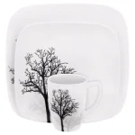 Corelle Square 16-Piece Black Trees Glass Dinnerware Set, Service for 4 thumbnail 1