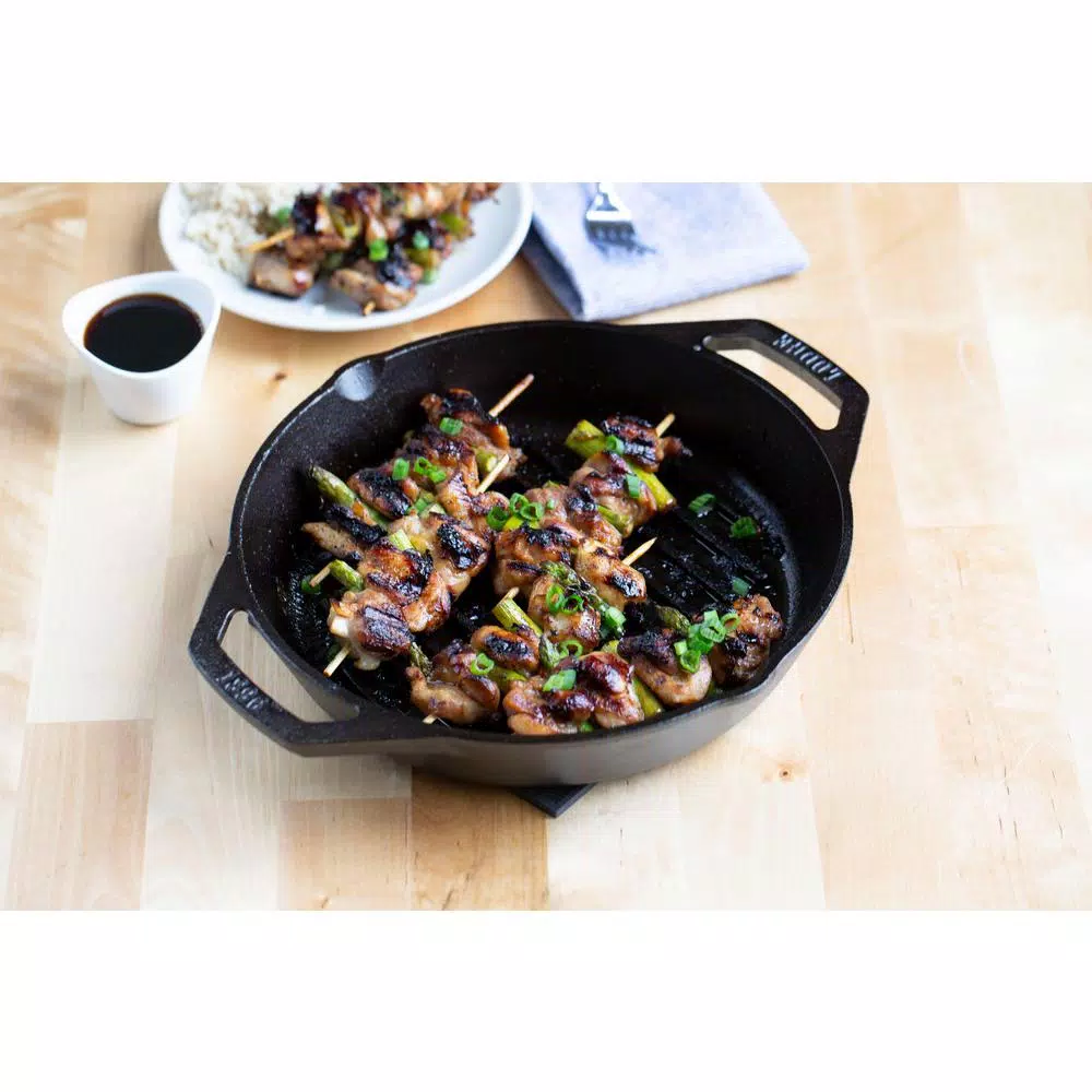Lodge 12 in. Cast Iron Grill Pan with Dual Handles, Black