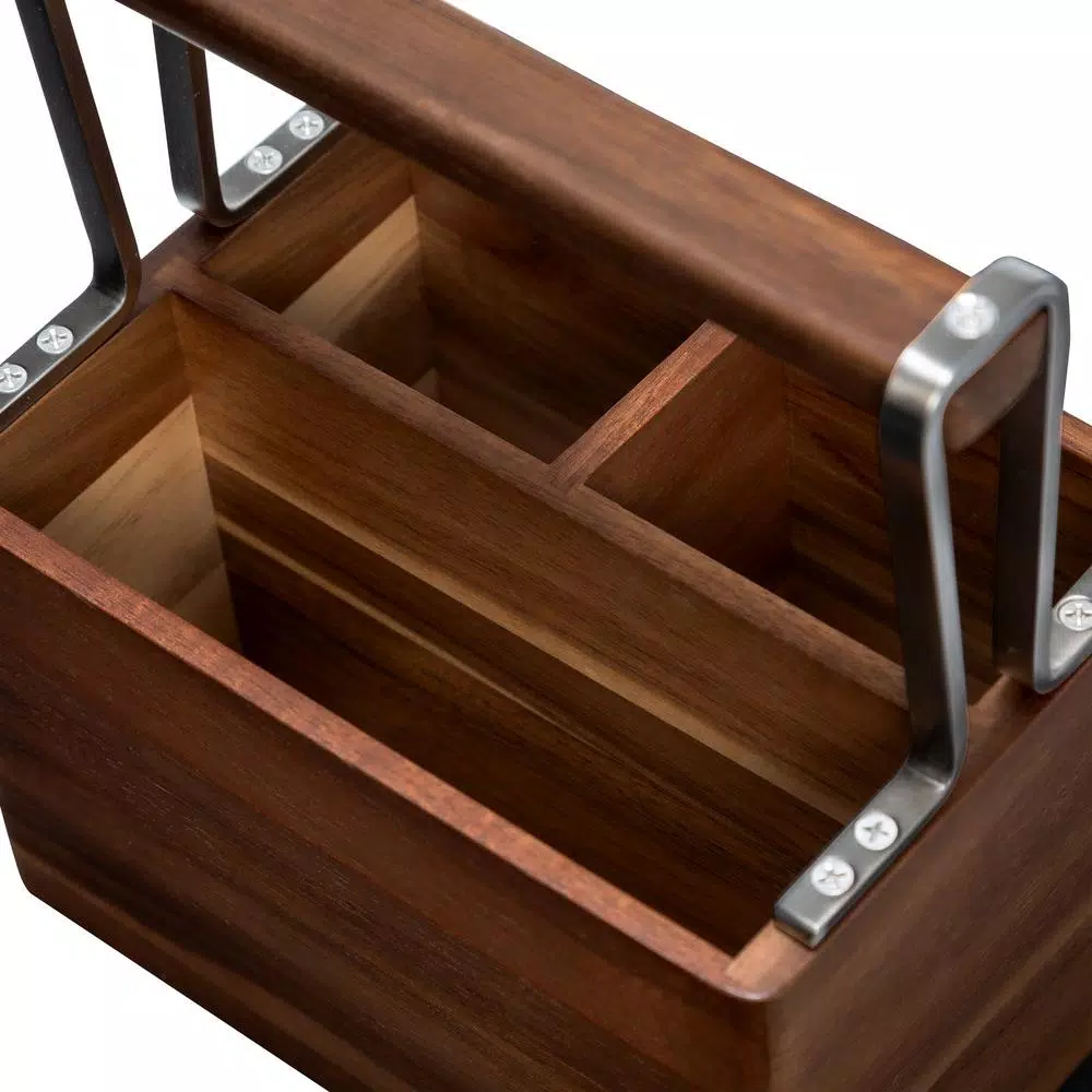 Honey-Can-Do Acacia Wood and MDF Kitchen Utensil Holder with Gunmetal Steel Accents