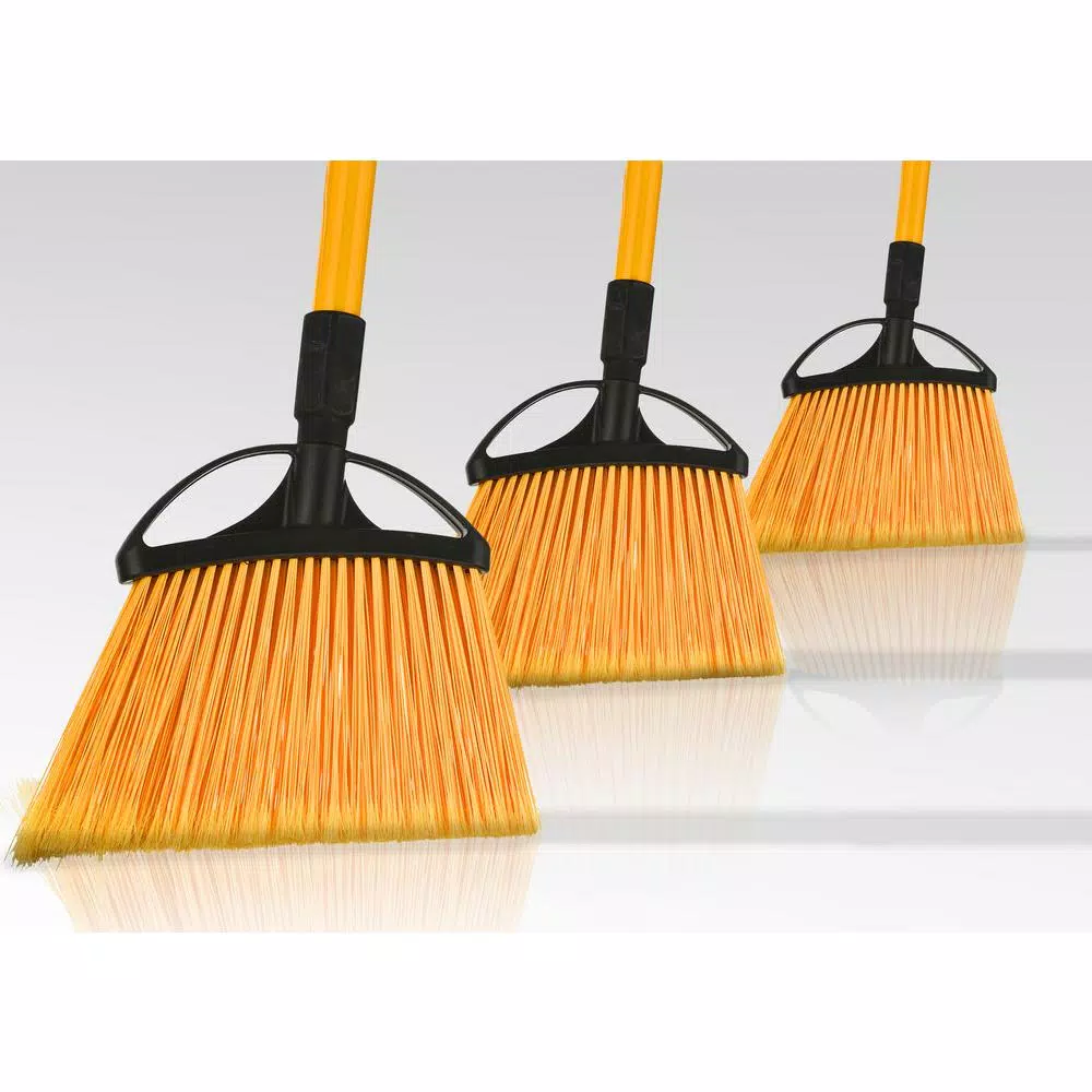 Alpine Industries 10 in. Angle Broom with Fiberglass Handle, Yellow (3-Pack)