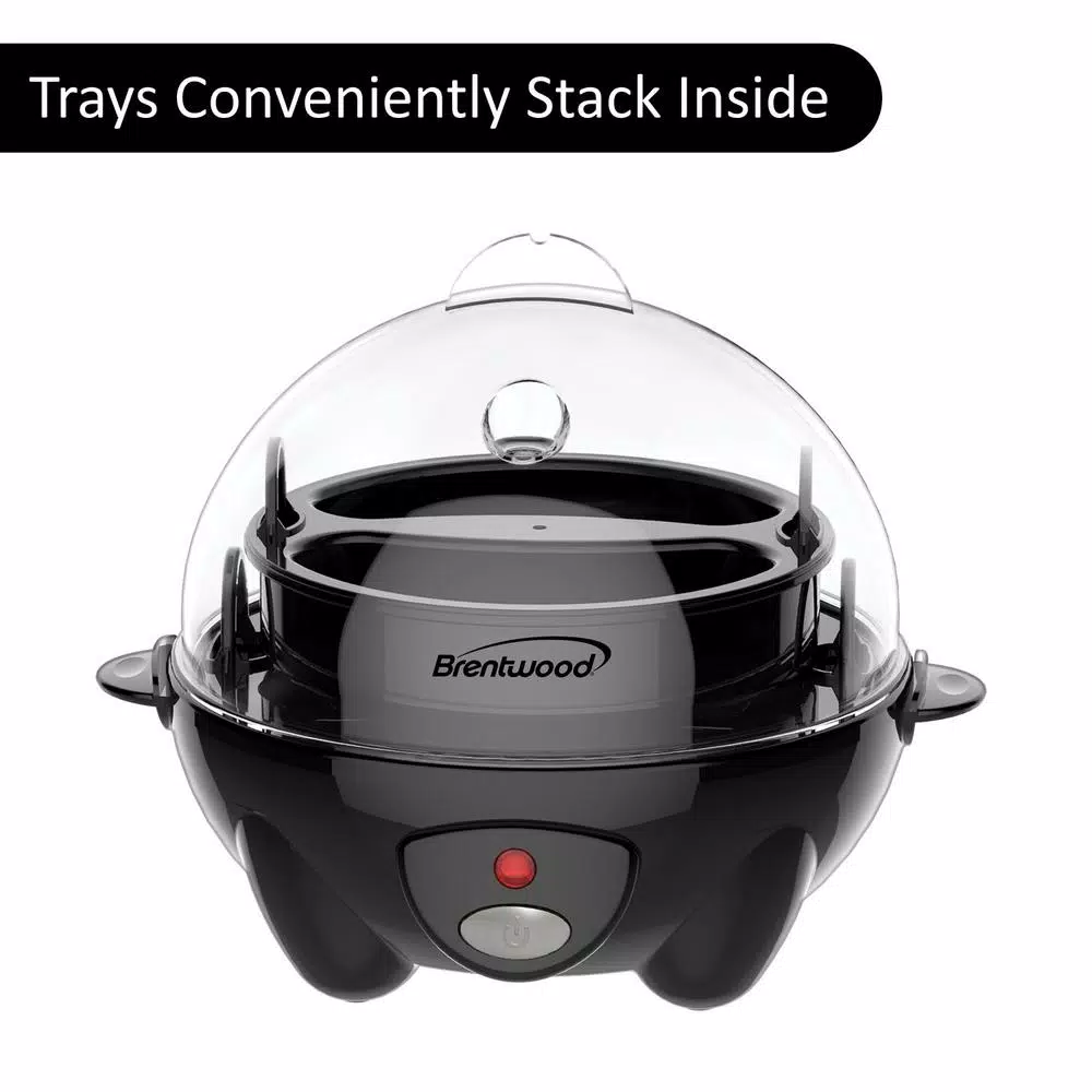 Brentwood 7-Egg Black Electric Egg Cooker with Auto Shutoff, Poaching Tray & Omelet Maker