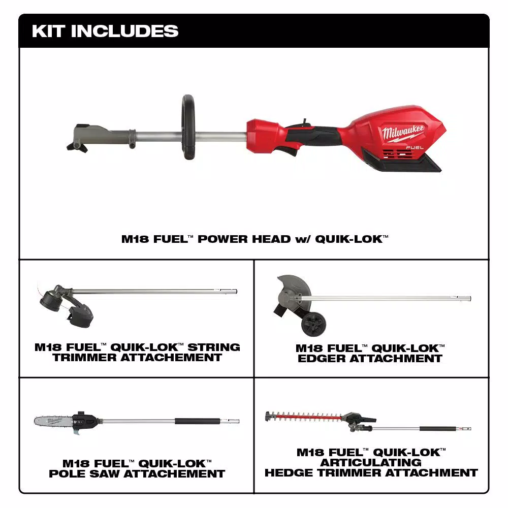 Milwaukee M18 FUEL QUIK-LOK Cordless Brushless String Trimmer, Pole Saw, Hedge Trimmer & Edger Combo Kit