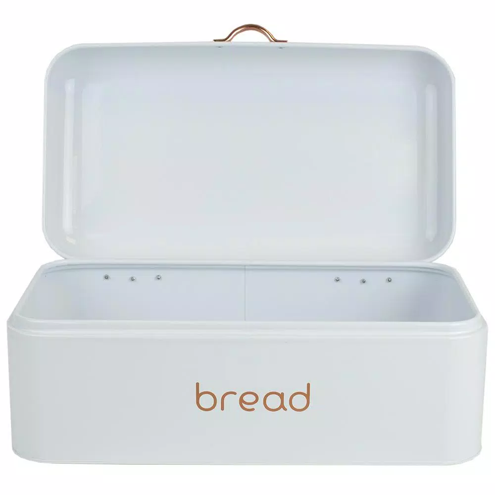 Home Basics White Grove Modern Bread Box with Rose Gold Handle - Stainless Steel Kitchen Storage