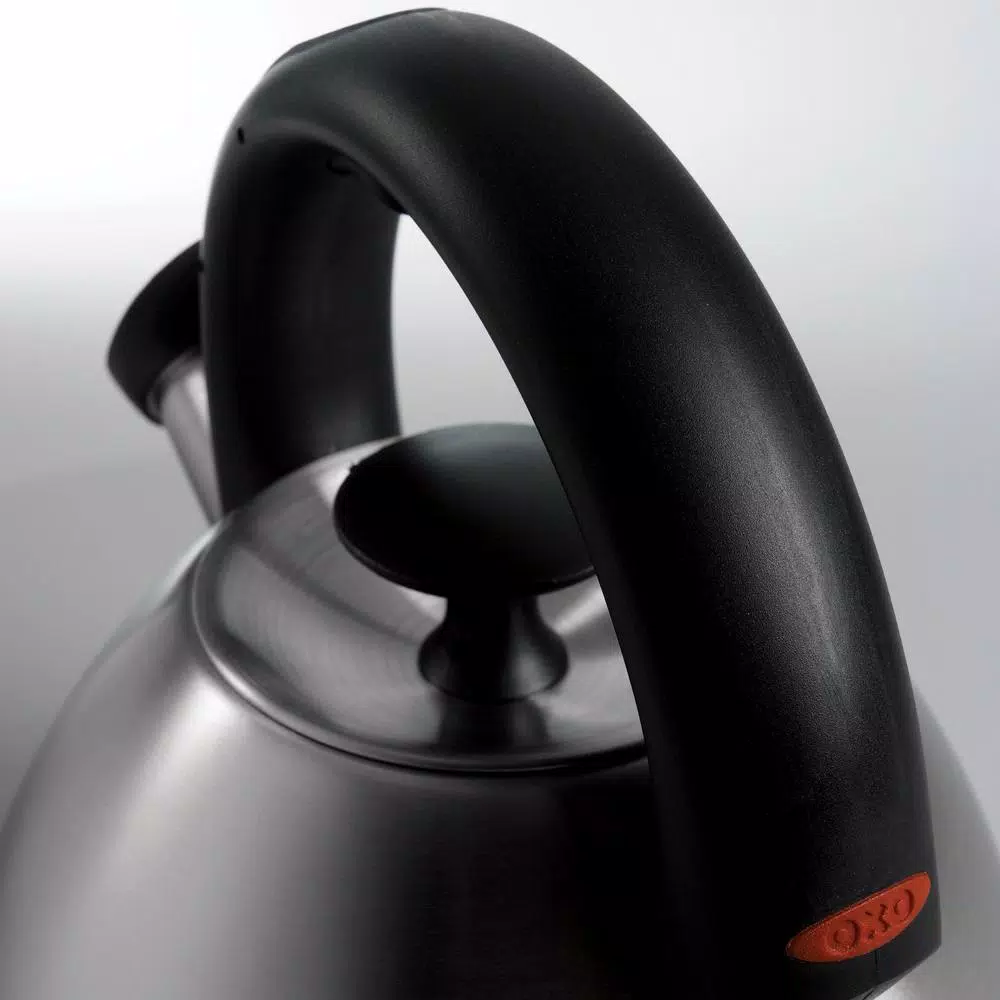 OXO Brew Good Grips Click-Click 8.4-Cup Brushed Stainless Steel Tea Kettle with Whistle
