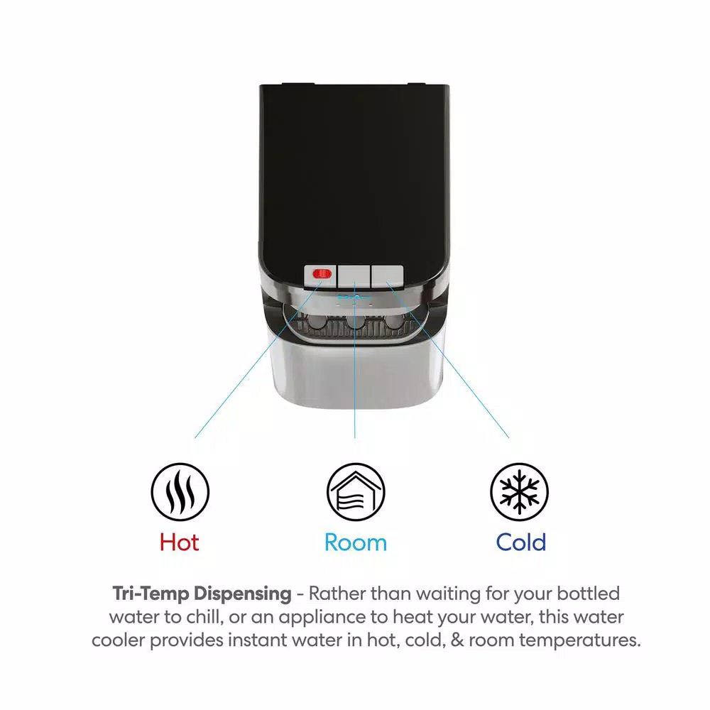 Brio Essential Series Bottom Loading Water Dispenser, Tri-Temp Hot/Cold/Room Temp, Black & Stainless Steel