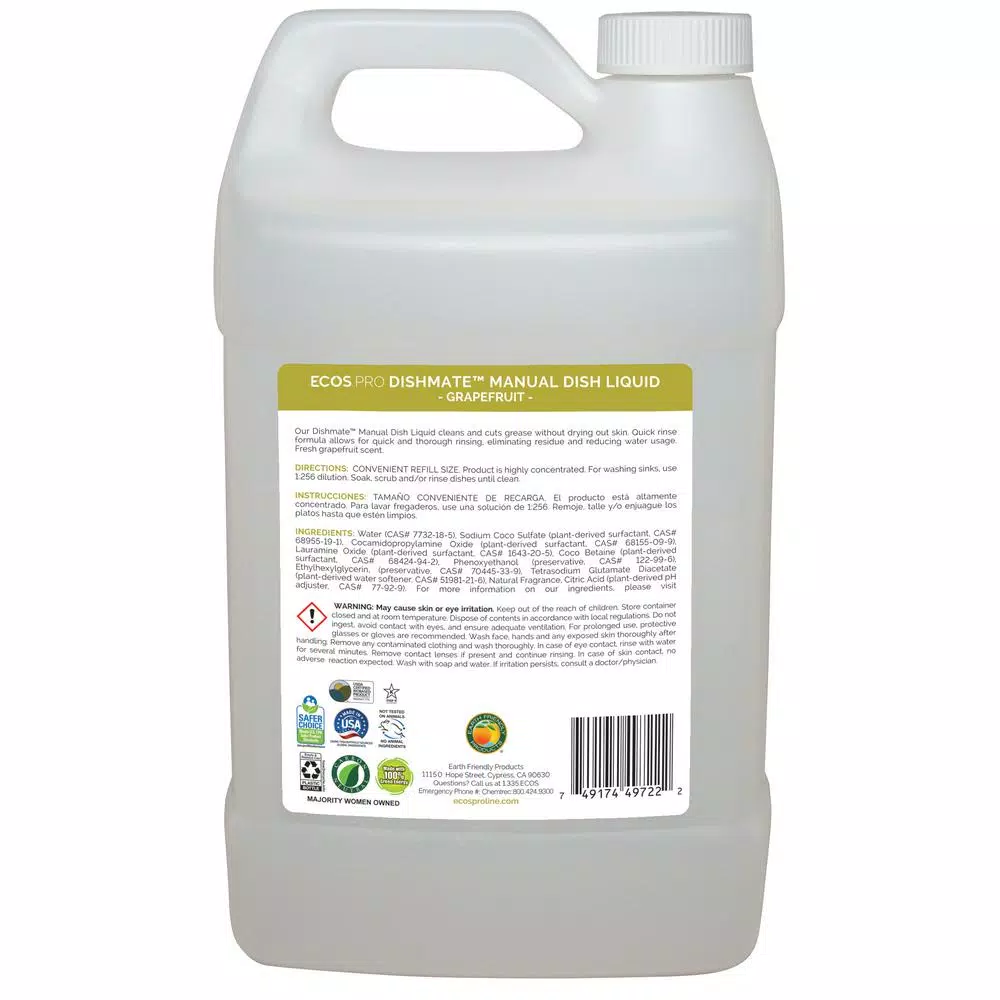 ECOS Pro Dishmate Manual Dishwashing Liquid, Grapefruit, 128 oz.