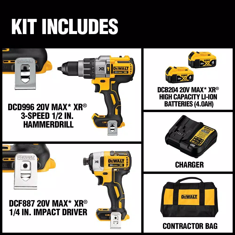 DEWALT 20V MAX XR Brushless Hammer Drill and Impact Driver Combo Kit with (2) 4.0 Ah Batteries & Charger