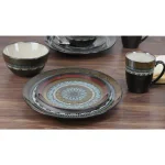 Lorren Home Trends 16-Piece Stoneware Dinnerware Set, Service for 4, Assorted Earth Tone Mosaic Design thumbnail 6