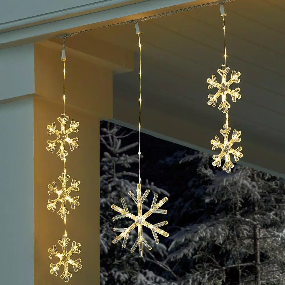 Home Accents Holiday 64 in. Snowflake Icicle Lights, 150 Warm White Micro Dot LED