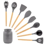 MegaChef 9-Piece Gray Silicone and Wood Kitchen Utensil Set with Ceramic Holder thumbnail 1
