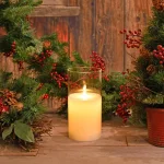 LUMABASE 8 in. Glass Hurricane LED Flameless Candle with Moving Flame, Battery Operated thumbnail 6