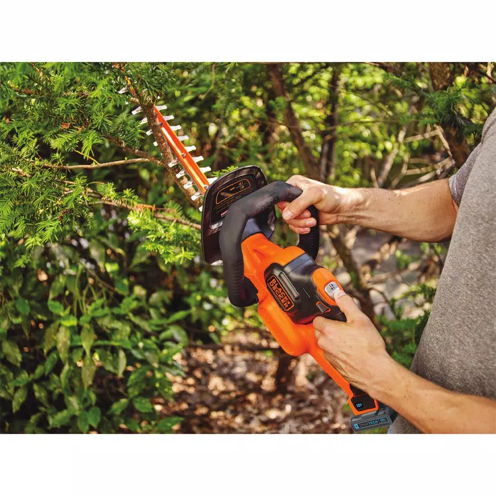 BLACK+DECKER 20V MAX Cordless POWERCUT Hedge Trimmer with 1.5Ah SMARTECH Battery and Charger, 22 in.