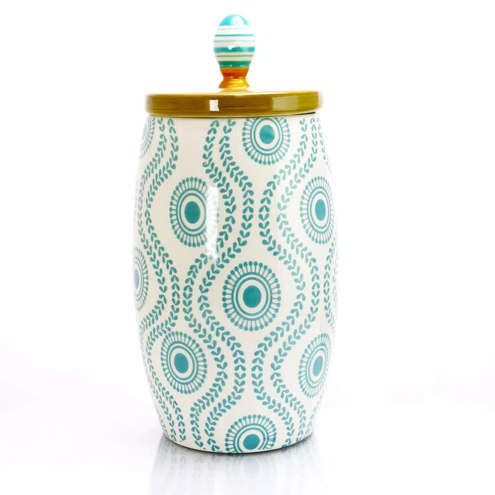 Urban Market Life On the Farm 4-Piece Durastone Kitchen Canister Set with Lids, Blue Abstract Design