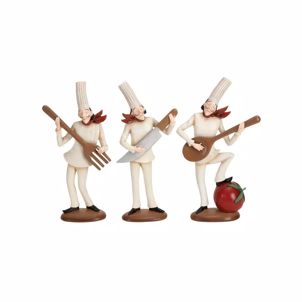 LITTON LANE 14 in. Polystone Musician Bistro Chef Figurine Decor Set of 3