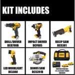 DEWALT 20V MAX Cordless 5-Tool Combo Kit with (2) 2.0 Ah Batteries and 6-1/2 in. Circular Saw thumbnail 2