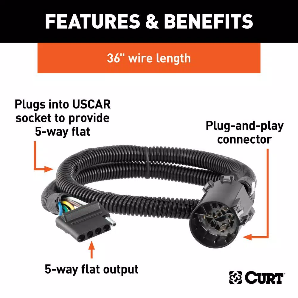 CURT 5-Way Flat Replacement OE Socket, Plugs into USCAR Vehicle Socket