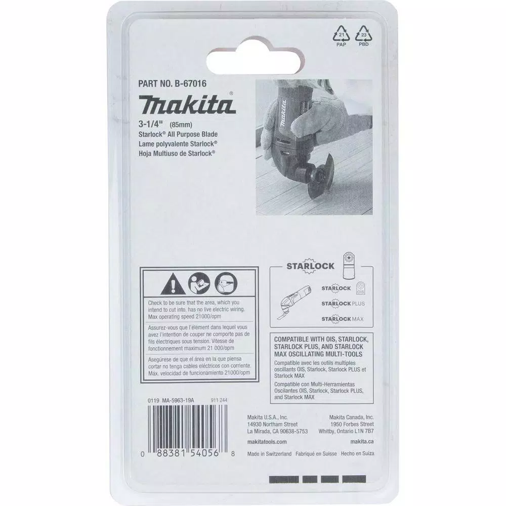 Makita 3-1/2 in. Starlock All Purpose Oscillating Multi-Tool Blade (BiM)