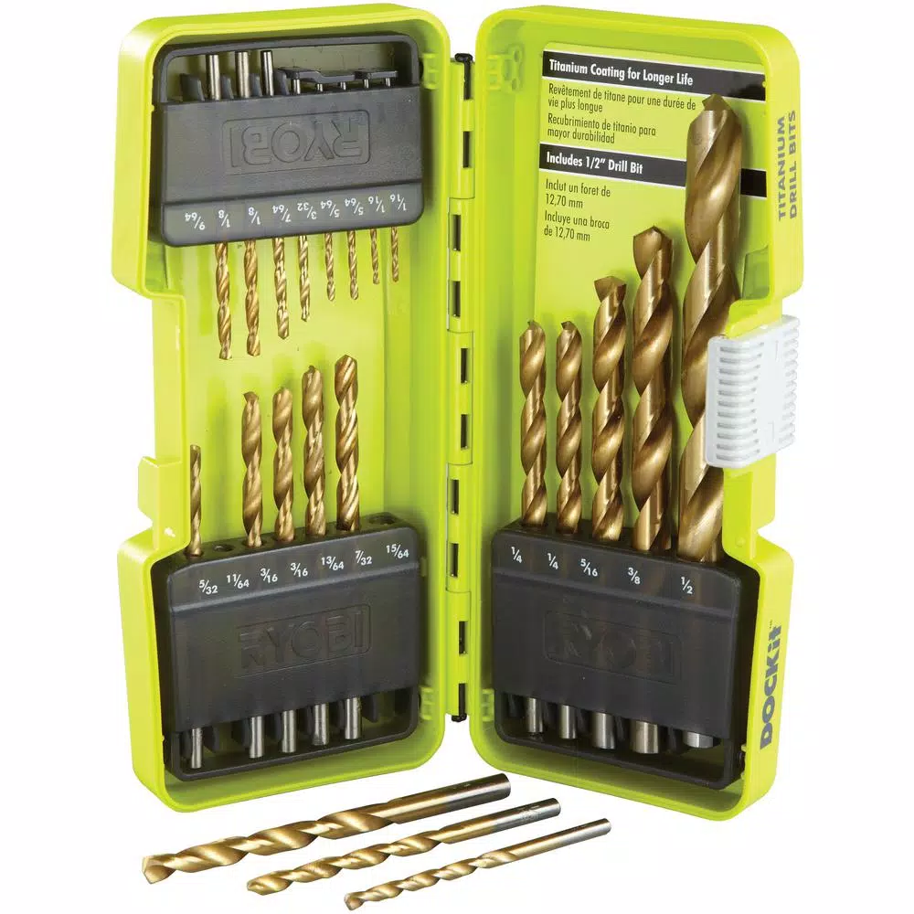 RYOBI 21-Piece Titanium Coated Twist Drill Bit Set with Durable Storage Case