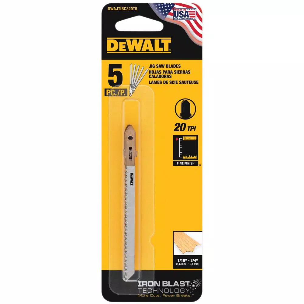 DEWALT 3-1/2 in. 20 TPI T-Shank Wood Scroll Cutting Jig Saw Blade, 5-Pack