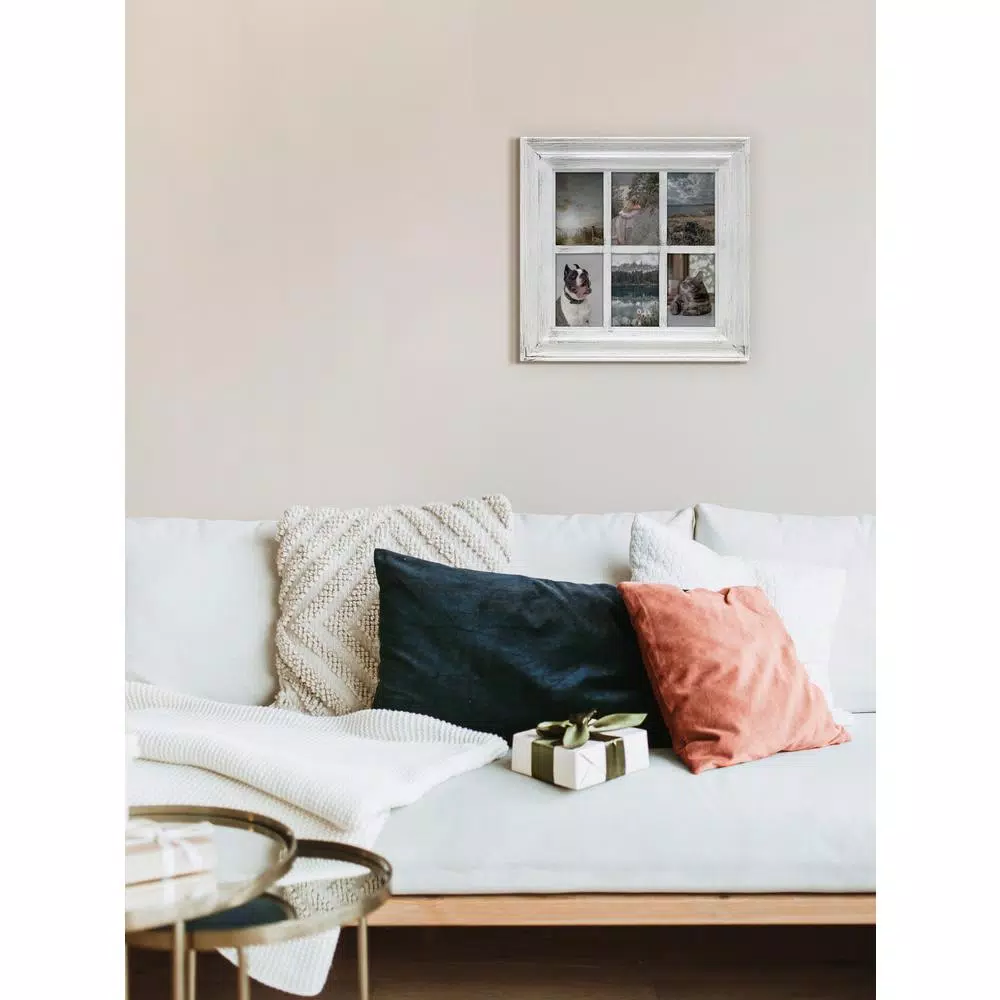 KG kieragrace KG Collage Photo Frame, Distressed White Farmhouse Style, Holds Six 4x6 Photos